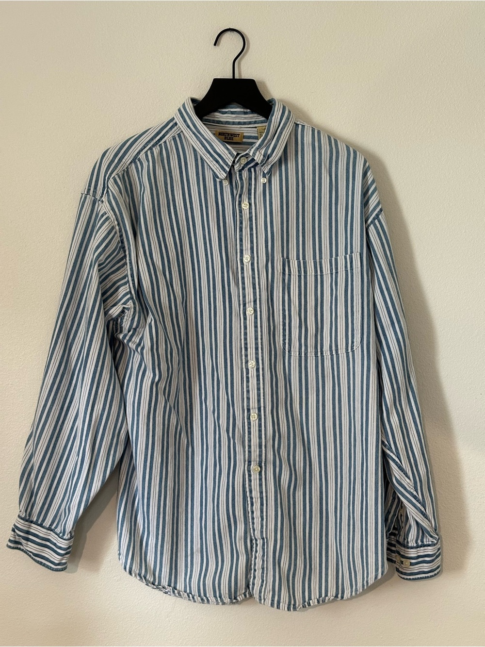 Vintage 100% Cotton Blue and White Stripe Button-Down Denim Jean Shirt